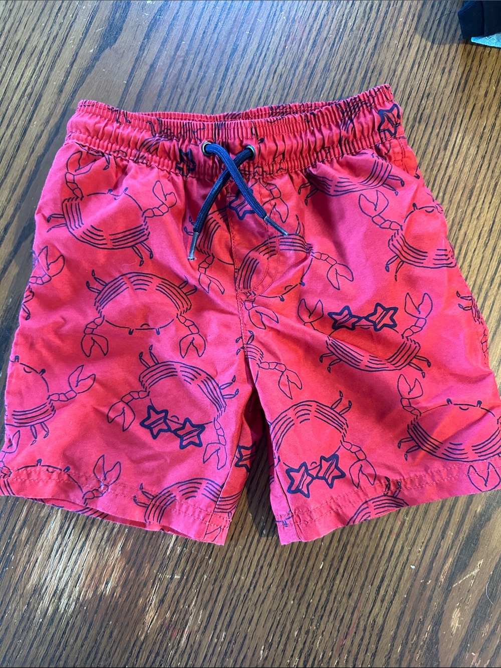 Kids Red Crab Print Swim Trunks